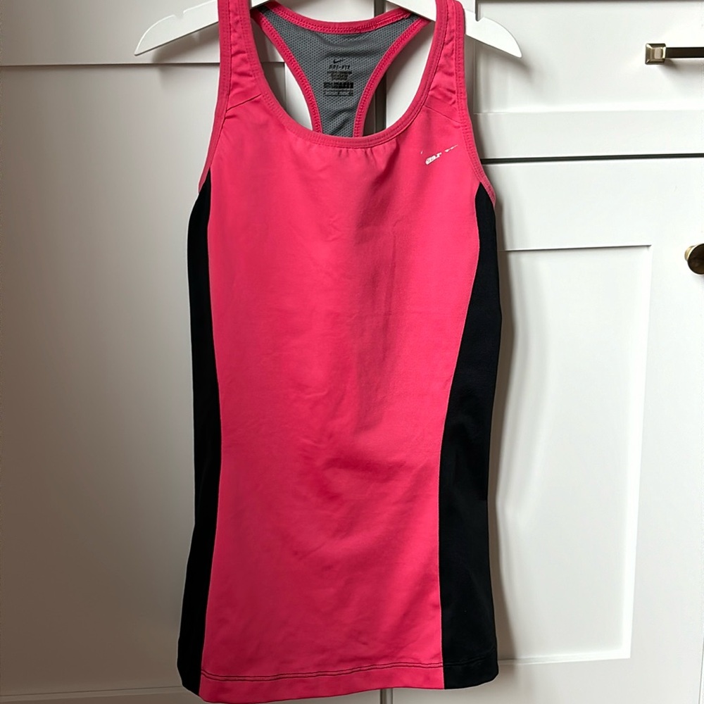 Nike Dri-Fit Shelf Bra Racerback Fitted Tank, Pink/Black Size S